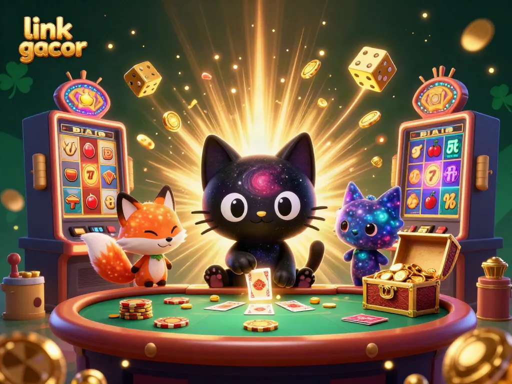 Experience the thrill of the cosmic casino with the link gacor, featuring animated characters and slot machine excitement.