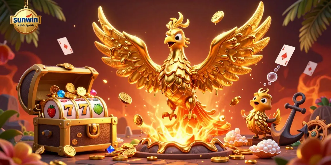 Experience thrilling wins with sunwin chính hãng in this vibrant casino scene filled with gold coins and slot reels.